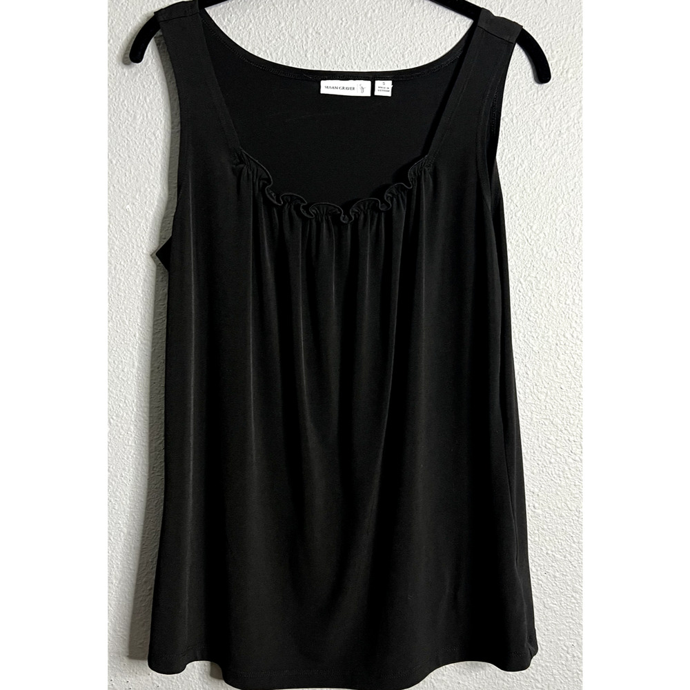 Susan Graver Small Black Sleeveless Blouse Women Stretch Minimalist Career Wear